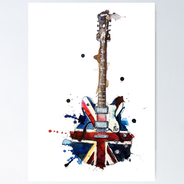 union jack  epiphone oasis electric guitar Poster RB1412 product Offical oasis Merch