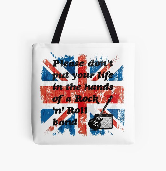 Please don't put your life in the hands of a Rock ‘n’ Roll band | Oasis | Lyrics | Union Jack All Over Print Tote Bag RB1412 product Offical oasis Merch