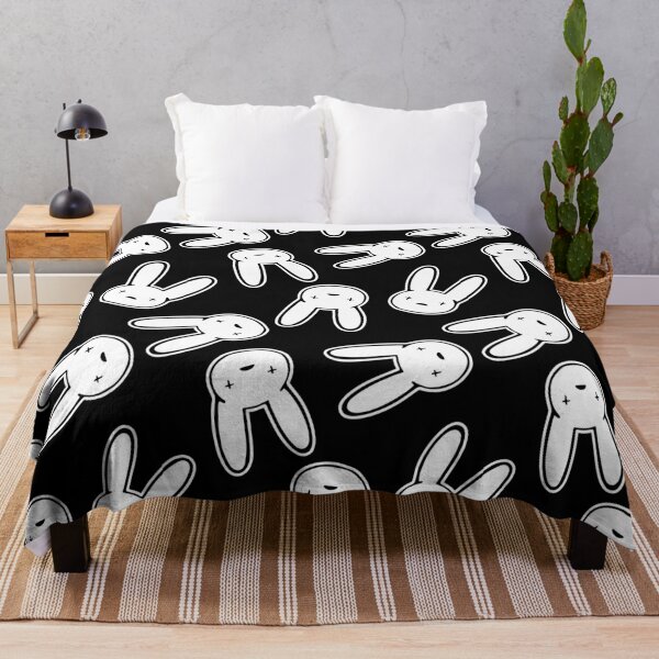 Bad Bunny Oasis Logo Pattern (White on Black) Throw Blanket RB1412 product Offical oasis Merch