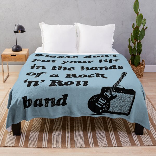 Please don't put your life in the hands of a Rock ‘n’ Roll band | Oasis | Lyrics | Black on Blue Throw Blanket RB1412 product Offical oasis Merch