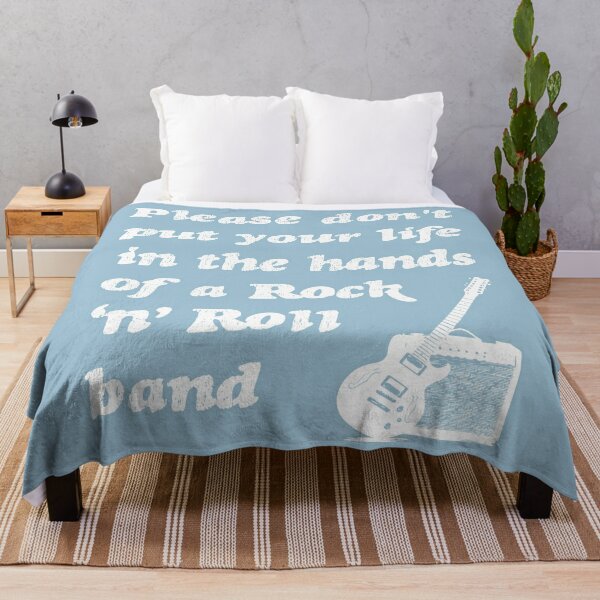 Please don't put your life in the hands of a Rock ‘n’ Roll band | Oasis | Lyrics | White on Blue Throw Blanket RB1412 product Offical oasis Merch