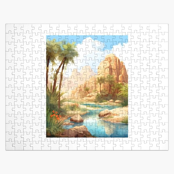 Desert Dream: Watercolor Oasis Scene Jigsaw Puzzle RB1412 product Offical oasis Merch